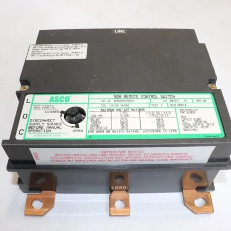 ASCO 9200301003000 100A 3-POLE 920 REMOTE CONTROL SWITCH 110-120V COIL 50-60HZ