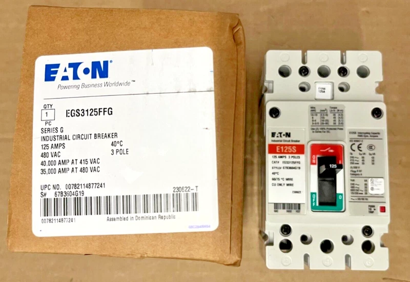 480V 125A Circuit Breaker E125S 35 EGS3125FFG Eaton EGS Kaic IN BOX 1 EGS3125FFG