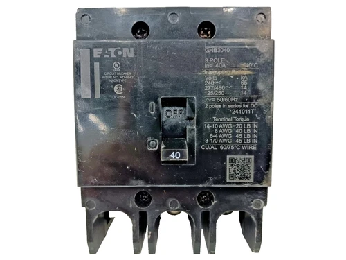40 Bolt-on Circuit Breaker 3 480Y/277 65ka GHB3040 Eaton USED Amp 1 GHB3040