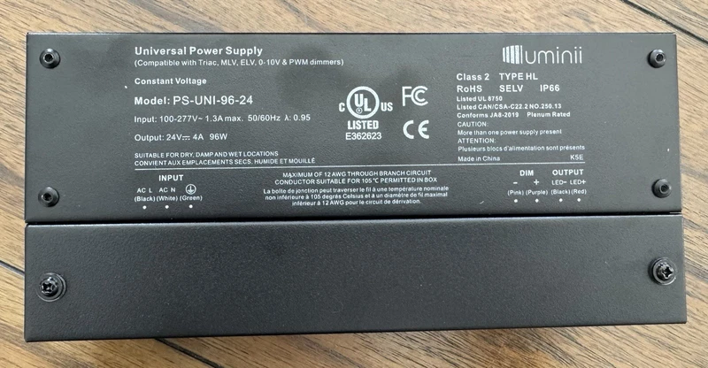 Luminii Power Supply Driver 96W 24v 130-277VAC 0-10v PS-UNI-96-24 LED 1 PS-UNI-96-24