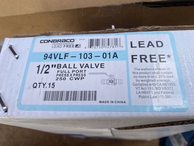Conbraco (15 Valve Handle 1/2 94VLF10301A Pack) Ball With Press Full 1 94VLF10301A