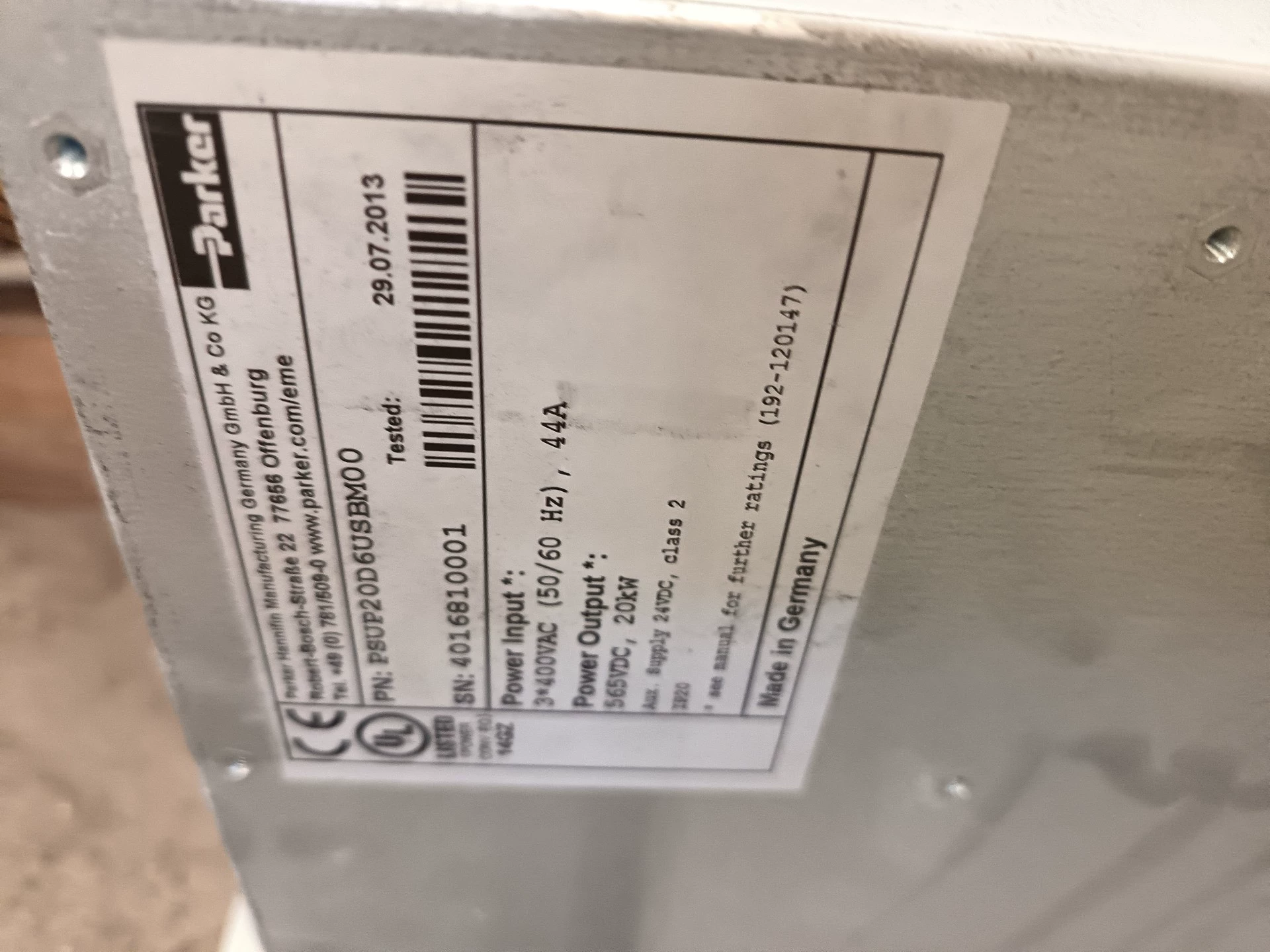 Parker PSUP20D6USBM00 Power Supply Unit 24V DC 20A