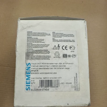 SIEMENS 3LD2504-0TK53 Disconnect Switch 25A Main Power
